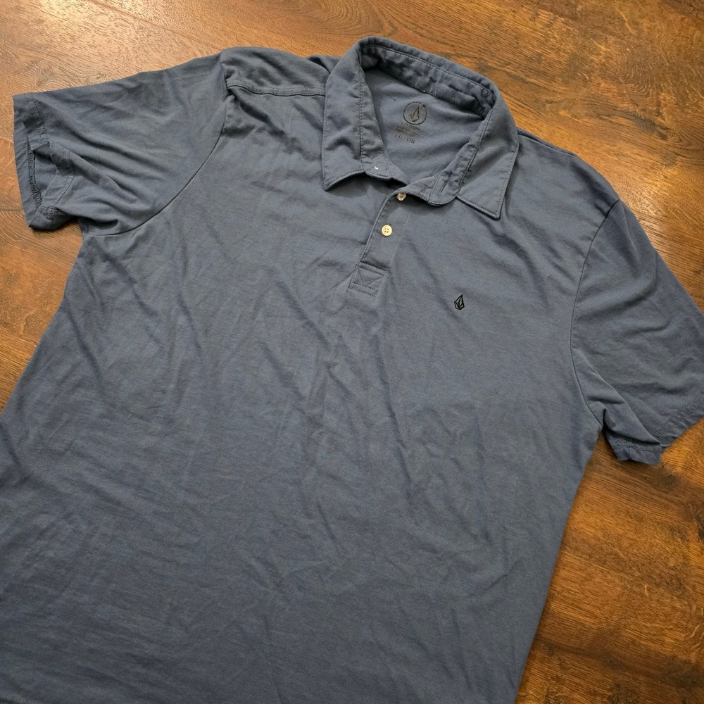 Volcom Mens Slate Blue Short Sleeve Jersey Polo Shirt XXL Stone Logo